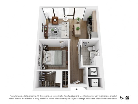 Floor plan for studio, 1 bath, 583 sqft